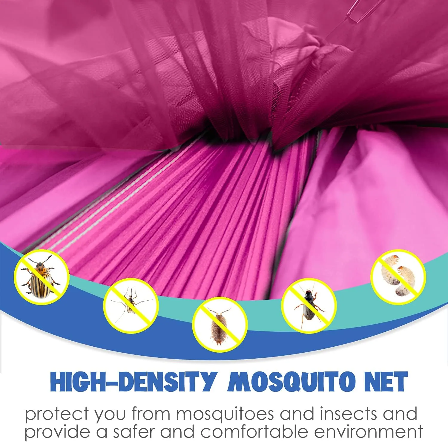 Gold Armour Camping Hammock - Camping Essentials, Double Hammock with Bug Net, Camping Gear Hammock for Outside, Hiking, and Travel (Pink)