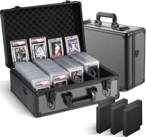 Graded Card Storage Box, Trading Cards Slab Carrying Case, 4 Row Carbon Fiber Hard Sports Cards Holder Boxes with 6 Dividers Fits for PSA BGS SGC Top Loaders Collection