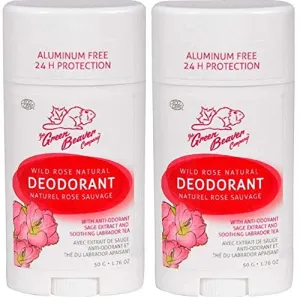 Green Beaver Wild Rose Natural Deodorant Stick (Pack of 2) with Organic Aloe Vera Juice, Sage Oil, Labrador Tea and Chamomile Flower Water, Aluminum-free, Gluten-free and Paraben-free, 1.76 oz