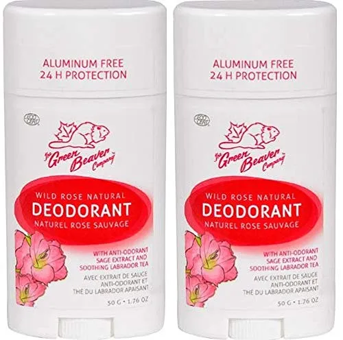 Green Beaver Wild Rose Natural Deodorant Stick (Pack of 2) with Organic Aloe Vera Juice, Sage Oil, Labrador Tea and Chamomile Flower Water, Aluminum-free, Gluten-free and Paraben-free, 1.76 oz