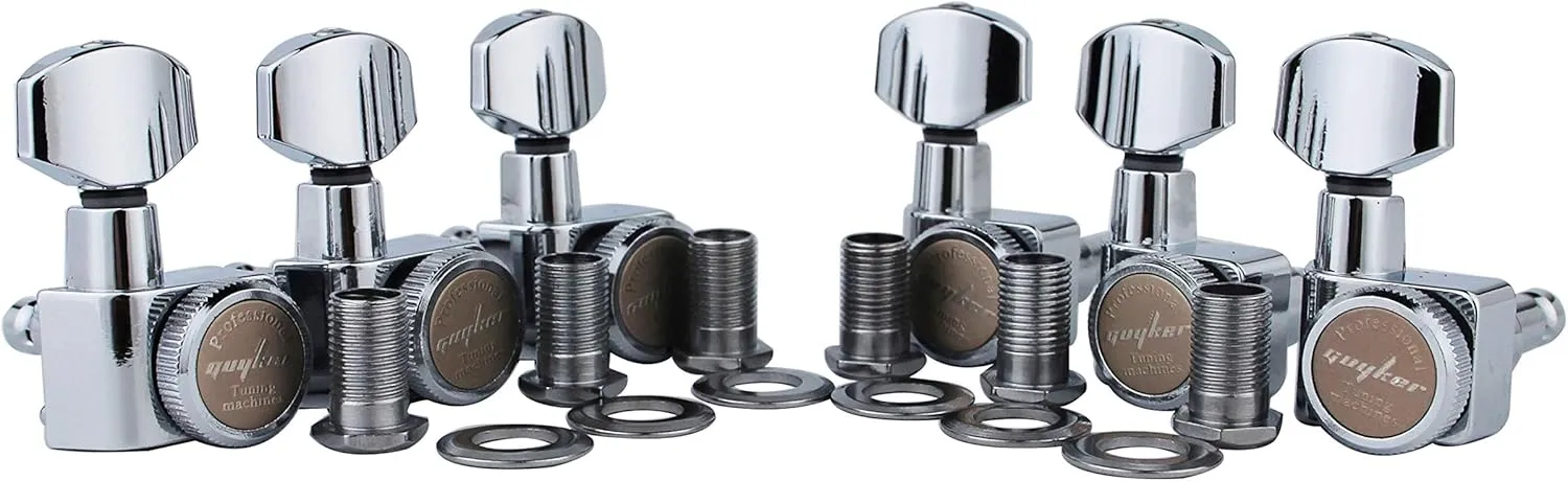 Guyker 6 In-line Guitar Locking Tuners – 1:18 Locking Tuning Key Pegs Tuners – Chrome