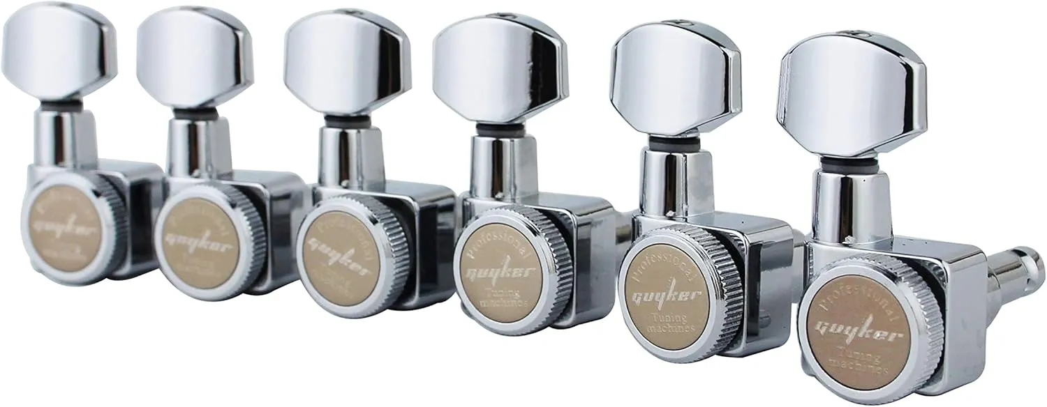 Guyker 6 In-line Guitar Locking Tuners – 1:18 Locking Tuning Key Pegs Tuners – Chrome