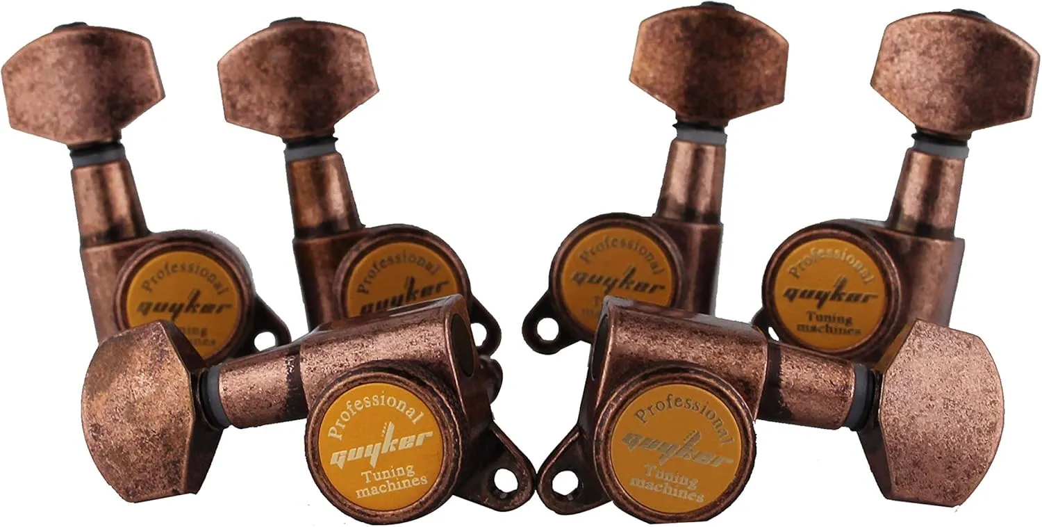 Guyker Guitar Locking Tuners (3L   3R) - 1:18 Lock String Tuning Key Pegs Machine Head Replacement for ST TL SG LP Style Electric, Folk or Acoustic Guitars - Antique Bronze
