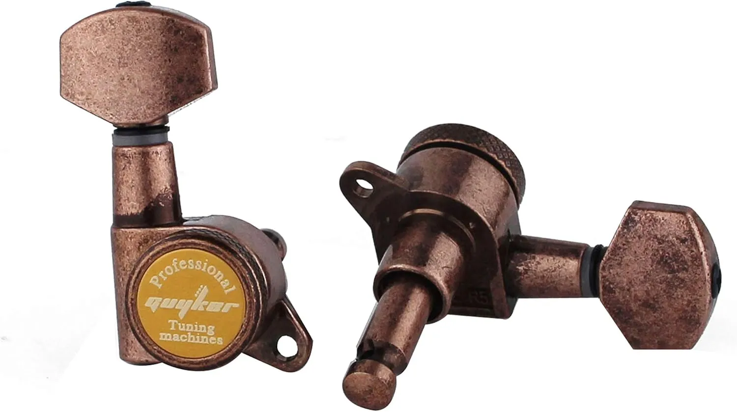 Guyker Guitar Locking Tuners (3L   3R) - 1:18 Lock String Tuning Key Pegs Machine Head Replacement for ST TL SG LP Style Electric, Folk or Acoustic Guitars - Antique Bronze