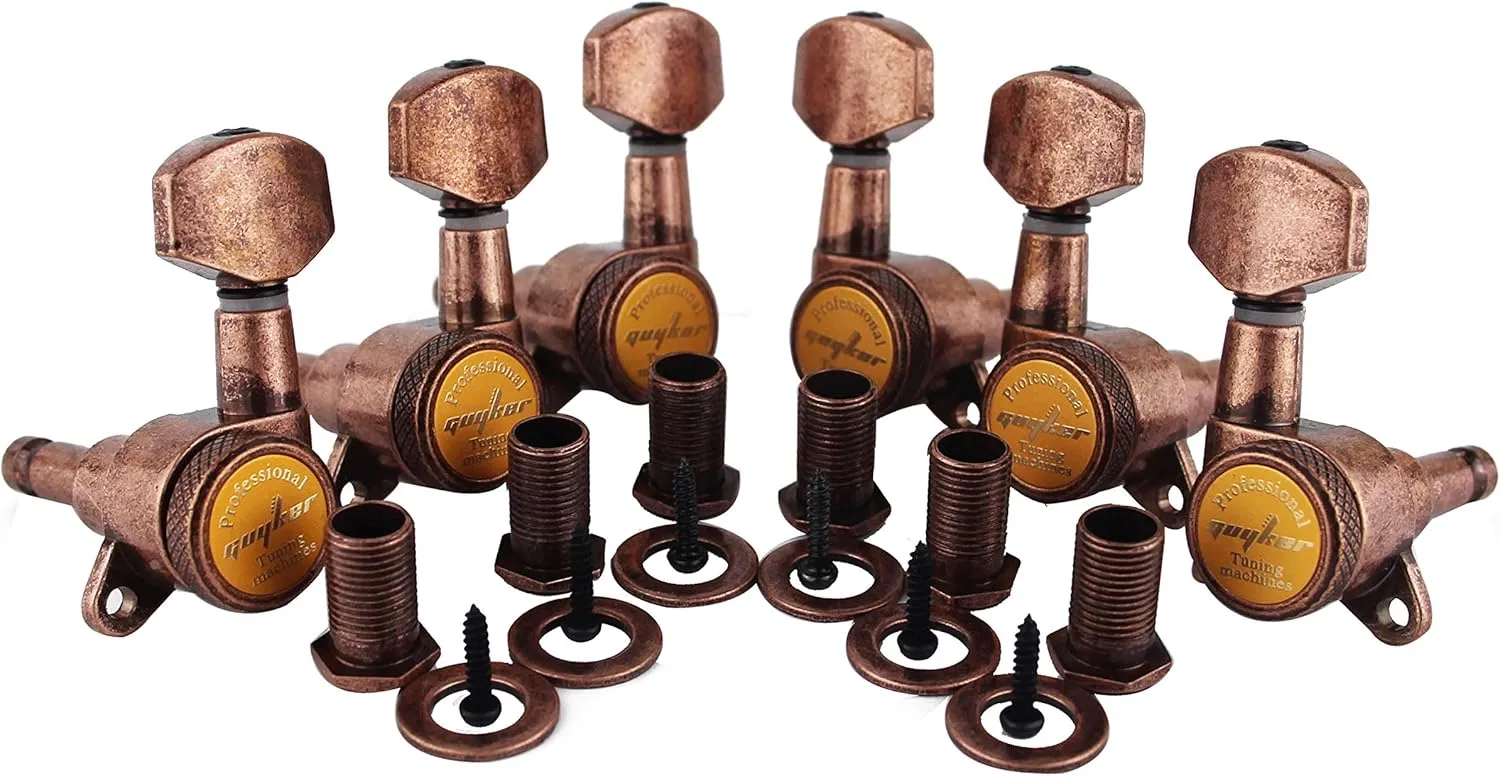 Guyker Guitar Locking Tuners (3L   3R) - 1:18 Lock String Tuning Key Pegs Machine Head Replacement for ST TL SG LP Style Electric, Folk or Acoustic Guitars - Antique Bronze