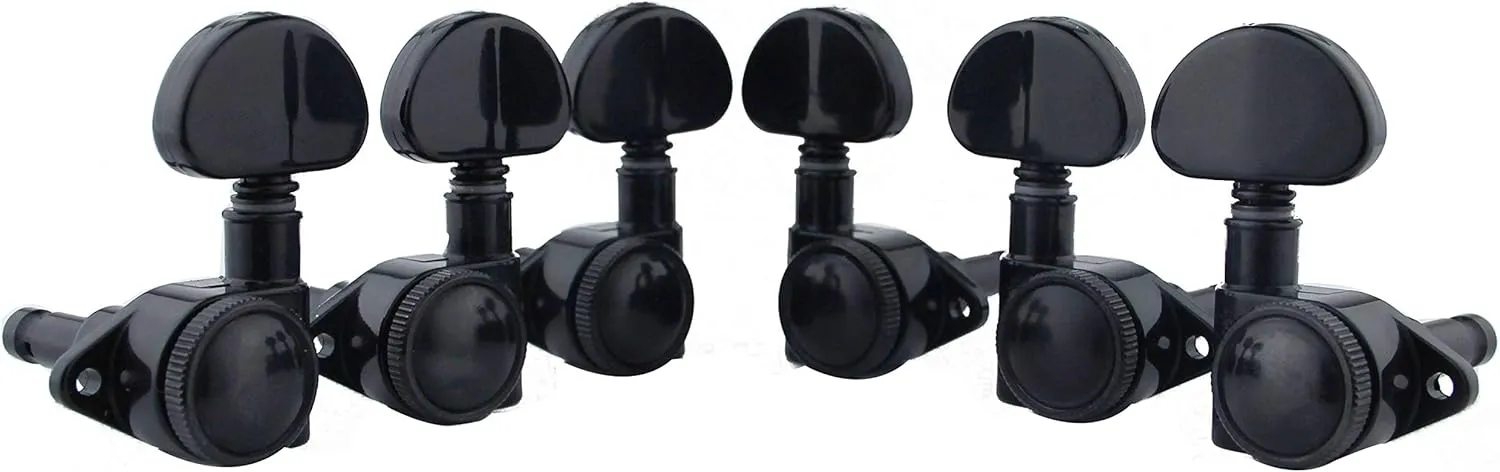 Guyker Guitar Locking Tuners (3L   3R) - 1:21 High End Roto-Grip Rotomatic Lock String Tuning Key Pegs Machine Head with Big Handle Replacement for Electric, Folk or Acoustic Guitars - Black