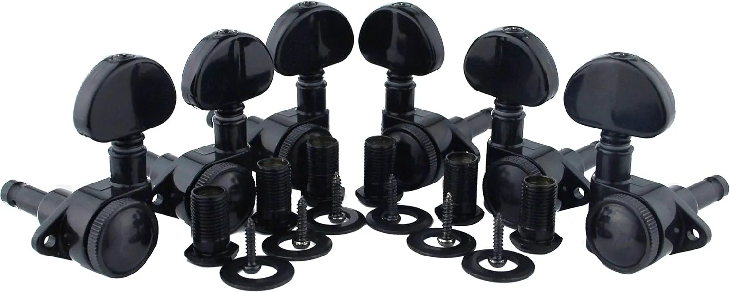 Guyker Guitar Locking Tuners (3L   3R) - 1:21 High End Roto-Grip Rotomatic Lock String Tuning Key Pegs Machine Head with Big Handle Replacement for Electric, Folk or Acoustic Guitars - Black