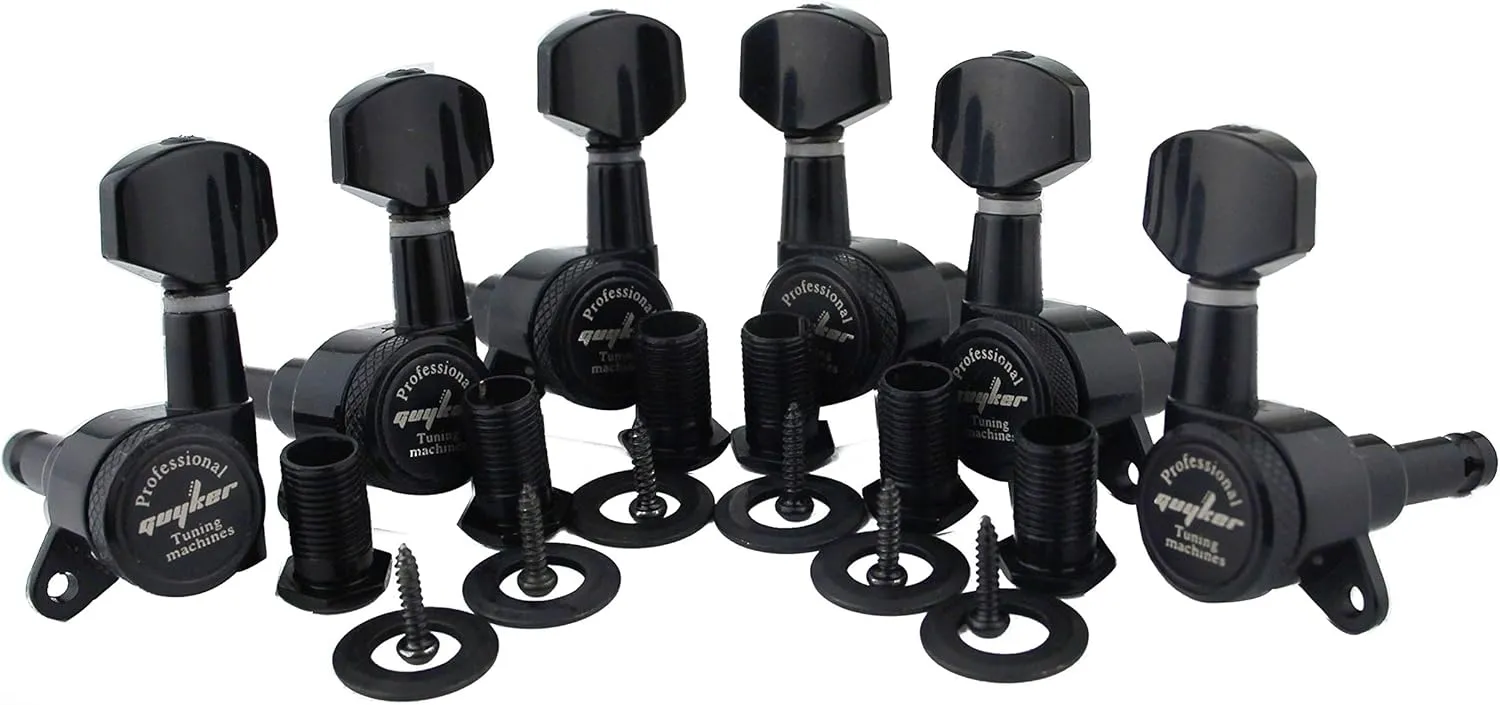 Guyker Guitar Locking Tuners (3L   3R Handed) - 1:18 Lock String Tuning Key Pegs Machine Head with Hexagonal Handle Replacement for ST TL SG LP Style Electric, Folk or Acoustic Guitars - Black