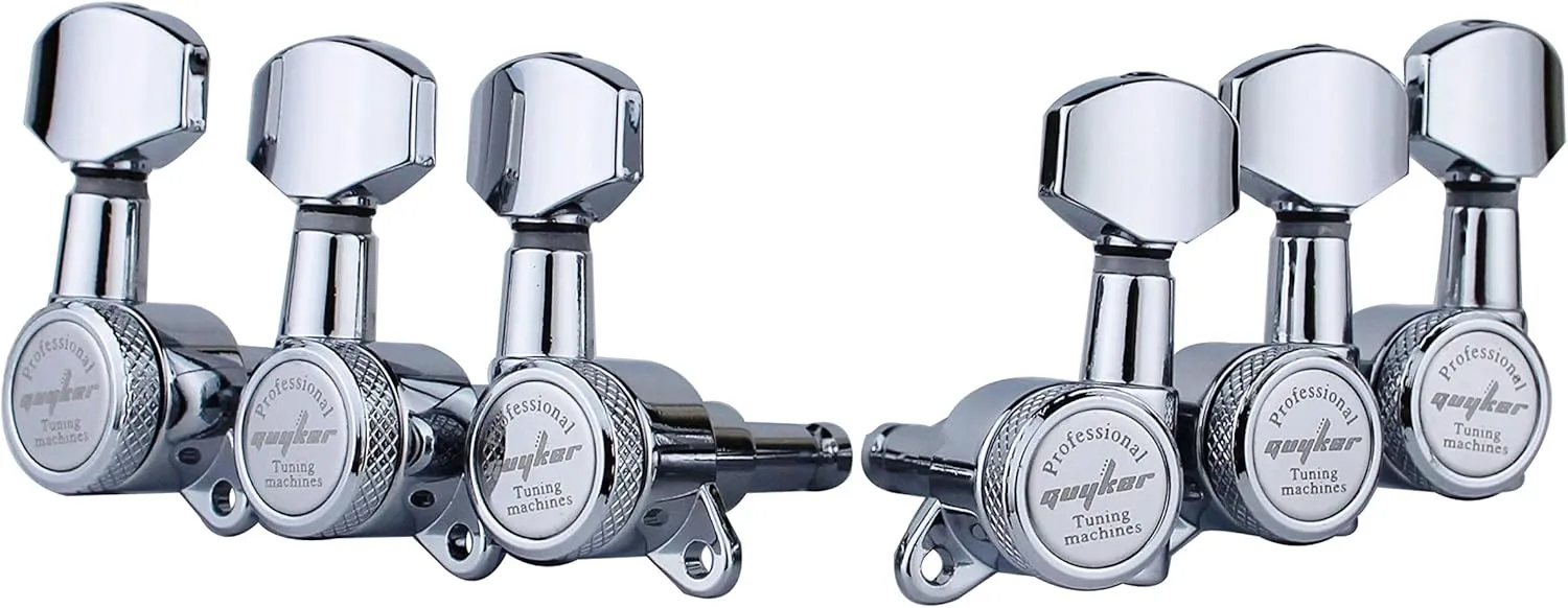 Guyker Guitar Locking Tuners (3L   3R Handed) - 1:18 Lock String Tuning Key Pegs Machine Head with Hexagonal Handle Replacement for ST TL SG LP Style Electric, Folk or Acoustic Guitars - Chrome