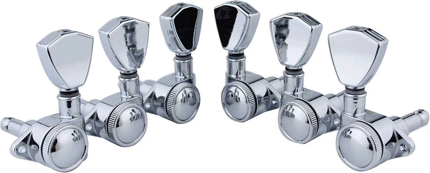 Guyker Guitar Locking Tuners (3L   3R Handed) - 1:21 Models Rear Lock String Tuning Key Pegs Machine Head with Trapezium Handle Replacement for Electric, Folk or Acoustic Guitars - Chrome