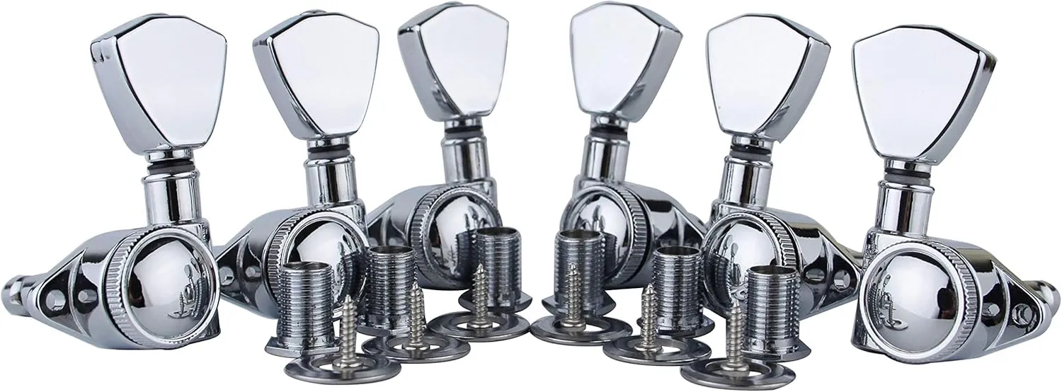 Guyker Guitar Locking Tuners (3L   3R Handed) - 1:21 Models Rear Lock String Tuning Key Pegs Machine Head with Trapezium Handle Replacement for Electric, Folk or Acoustic Guitars - Chrome