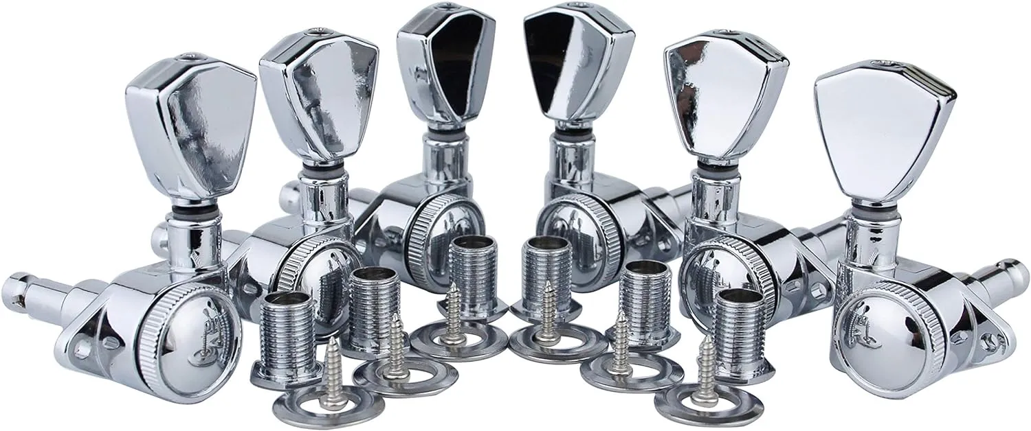 Guyker Guitar Locking Tuners (3L   3R Handed) - 1:21 Models Rear Lock String Tuning Key Pegs Machine Head with Trapezium Handle Replacement for Electric, Folk or Acoustic Guitars - Chrome