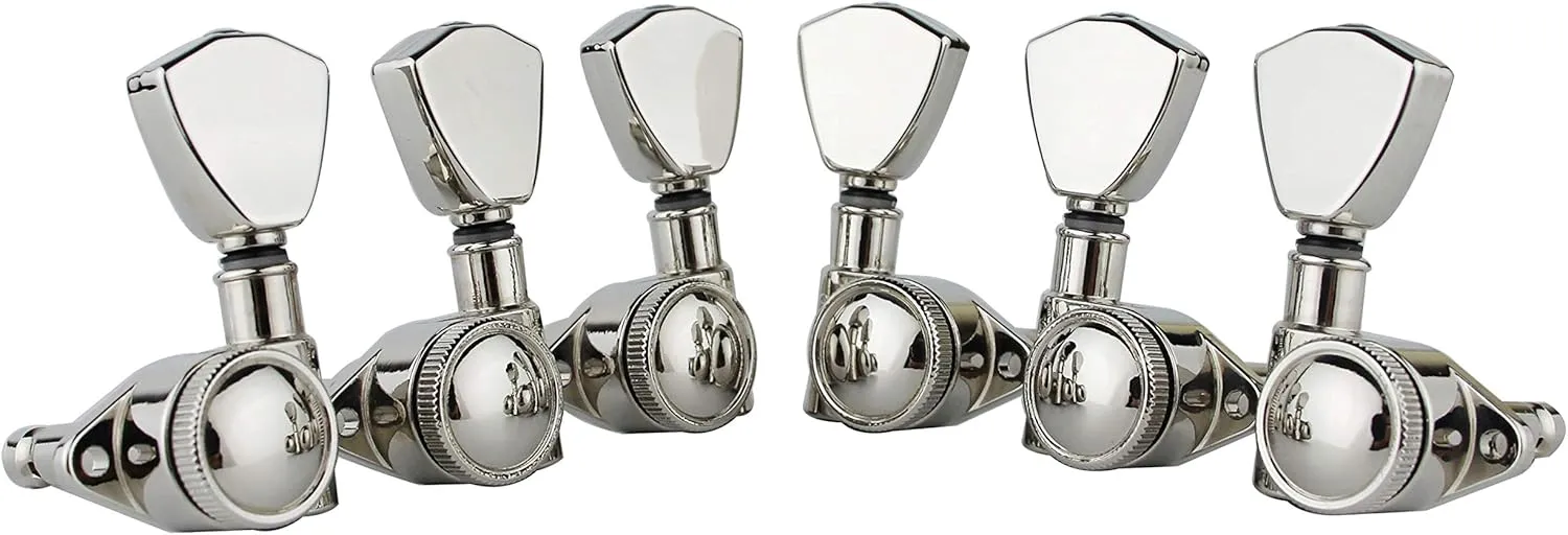 Guyker Guitar Locking Tuners (3L   3R Handed) - 1:21 Models Rear Lock String Tuning Key Pegs Machine Head with Trapezium Handle Replacement for Electric, Folk or Acoustic Guitars - Nickel