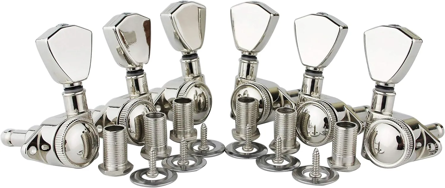 Guyker Guitar Locking Tuners (3L   3R Handed) - 1:21 Models Rear Lock String Tuning Key Pegs Machine Head with Trapezium Handle Replacement for Electric, Folk or Acoustic Guitars - Nickel