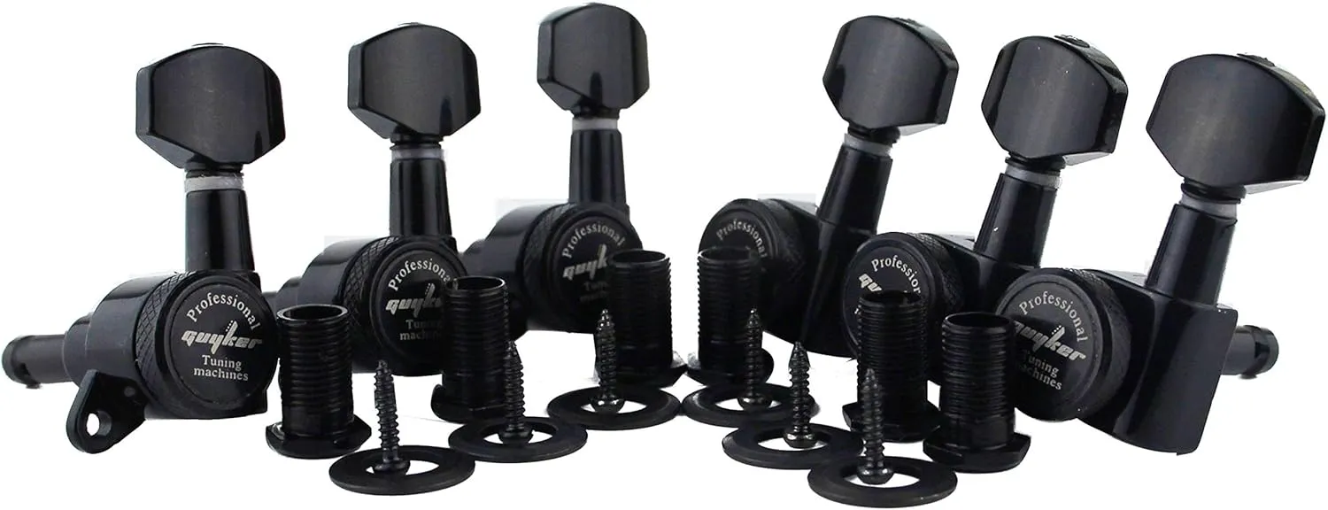 Guyker Guitar Locking Tuners (6 for Left) - 1:18 Lock String Tuning Key Pegs Machine Head with Hexagonal Handle Replacement for ST TL SG LP Style Electric, Folk or Acoustic Guitars - Black
