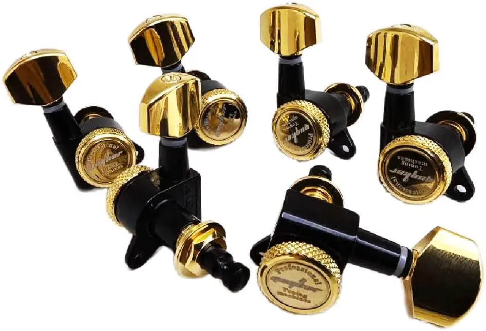 Guyker Guitar Locking Tuners (6 for Right) - 1:18 Lock String Tuning Key Pegs Machine Head Replacement for ST TL SG LP Style Electric, Folk or Acoustic Guitars - Gold Black