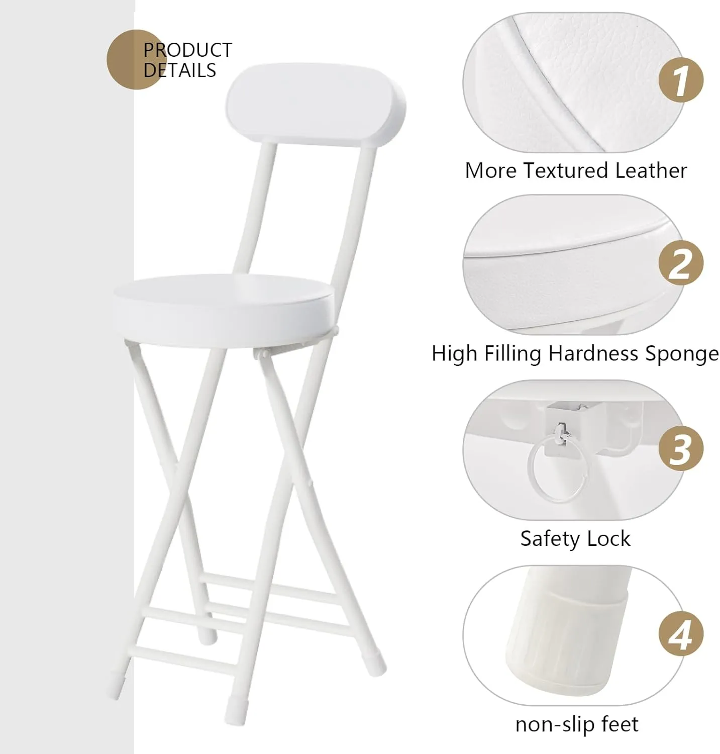 H HOMEWINS Cushioned Padded Folding Stool,23.6-Inch Counter Height Bar Stool,Portable Folding Stool with Handle for Fishing Hiking Gardening Travel BBQ