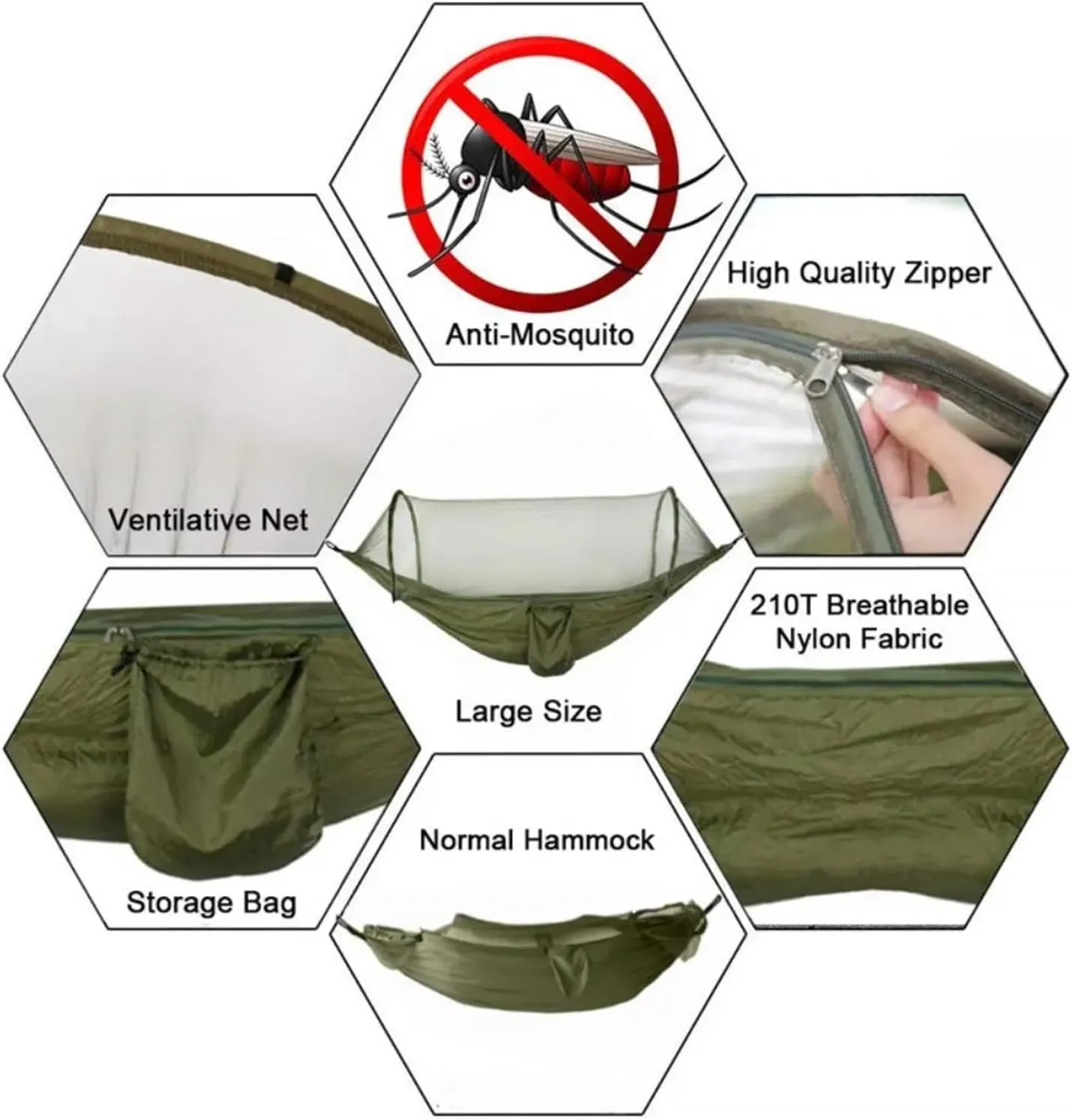 Hammock Automatic Quick Opening Mosquito net Hammock 250 * 120CM Camping Essentials(Army Green)