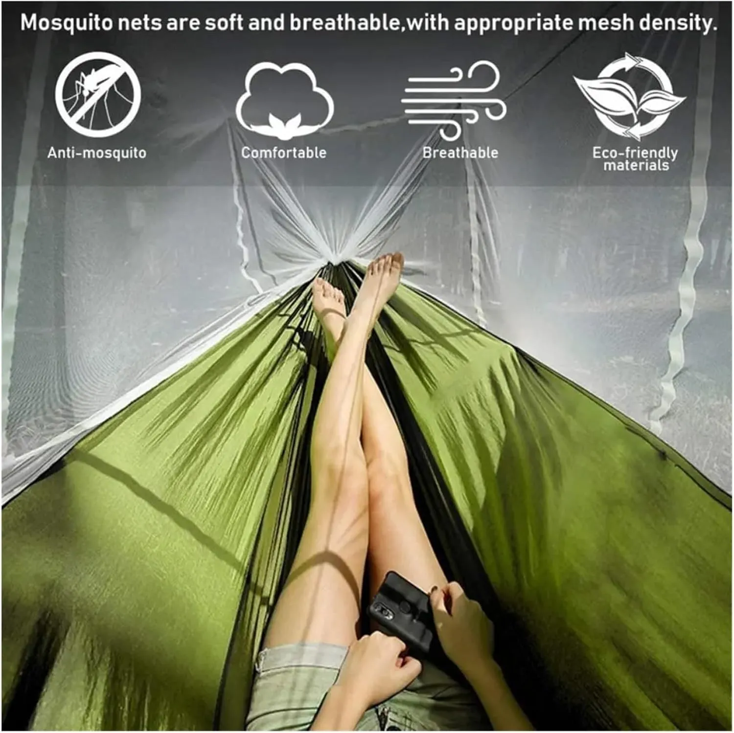 Hammock Automatic Quick Opening Mosquito net Hammock 250 * 120CM Camping Essentials(Army Green)
