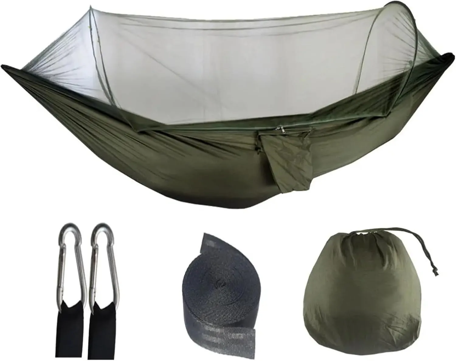 Hammock Automatic Quick Opening Mosquito net Hammock 250 * 120CM Camping Essentials(Army Green)