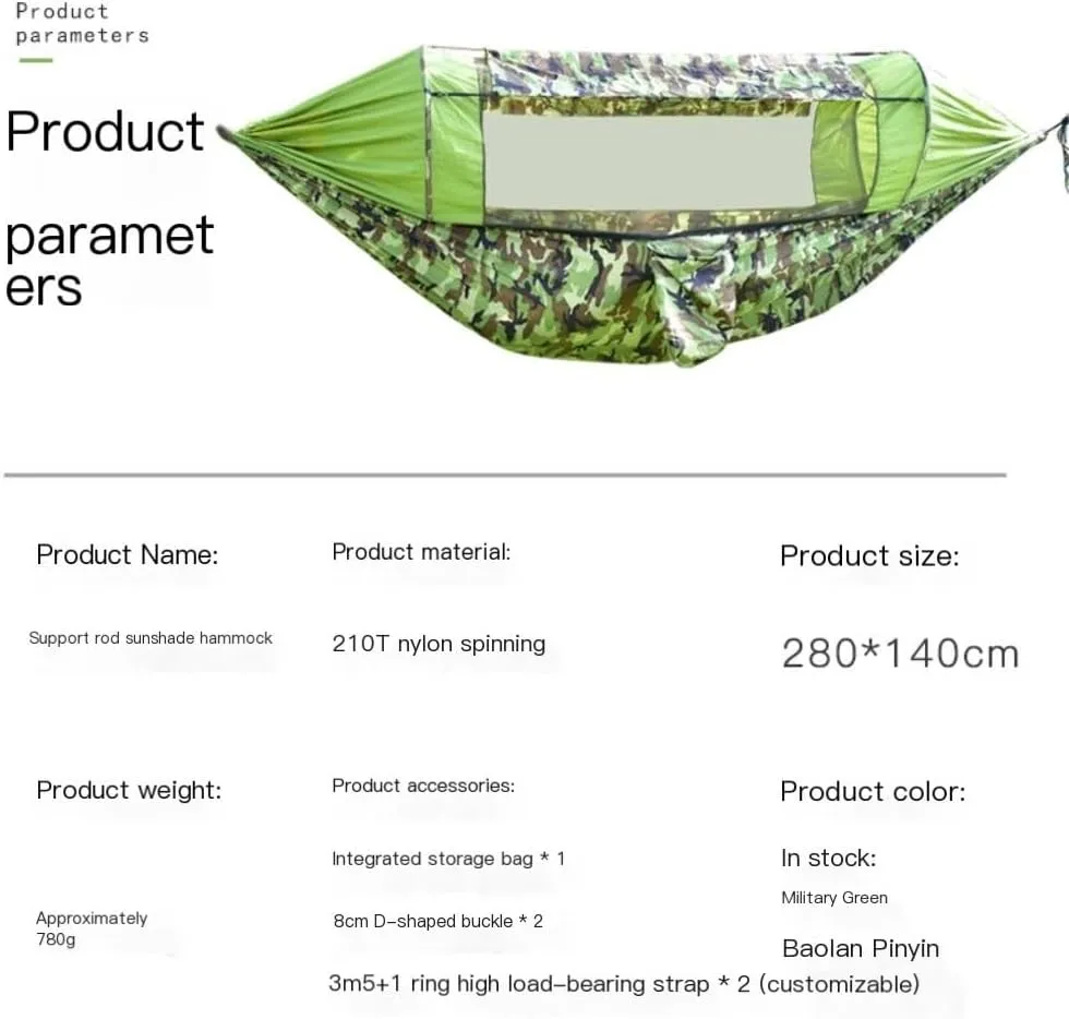 Hammock Canopy Mosquito Net Hammock Set Tent Parachute Cloth Camping Automatic Anti-Mosquito Mosquito Net Hammock Hammocks for Outside
