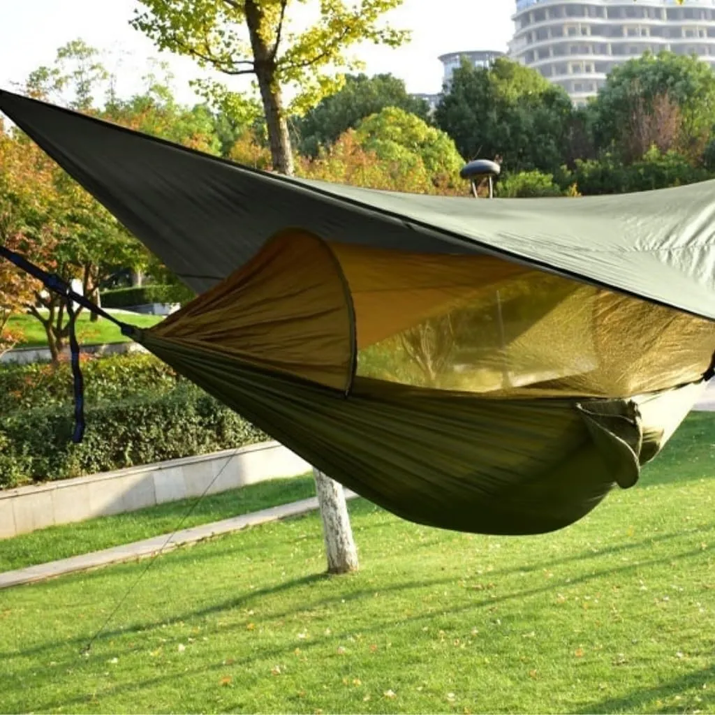 Hammock Canopy Mosquito Net Hammock Set Tent Parachute Cloth Camping Automatic Anti-Mosquito Mosquito Net Hammock Hammocks for Outside(Green)