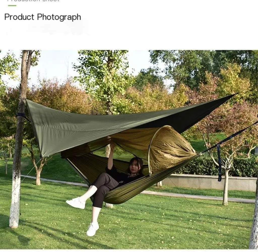 Hammock Canopy Mosquito Net Hammock Set Tent Parachute Cloth Camping Automatic Anti-Mosquito Mosquito Net Hammock Hammocks for Outside(Green)