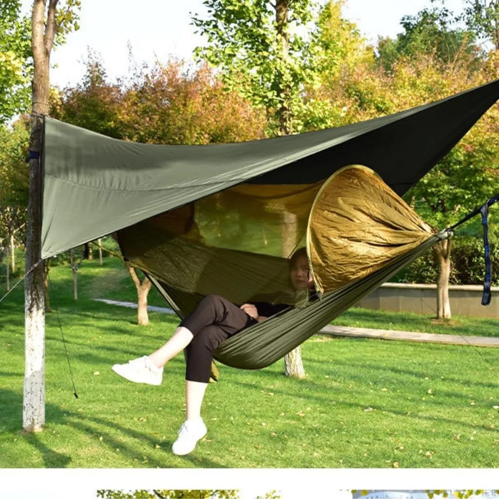Hammock Canopy Mosquito Net Hammock Set Tent Parachute Cloth Camping Automatic Anti-Mosquito Mosquito Net Hammock Hammocks for Outside(Green)