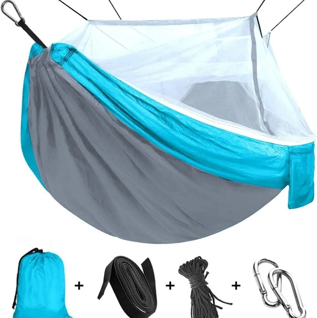 Hammock Double Outdoor Supplies Parachute Hammock with Mosquito Net Anti-Mosquito Nylon Single and Double Camping Hammock Hammock Outdoor(Blue)