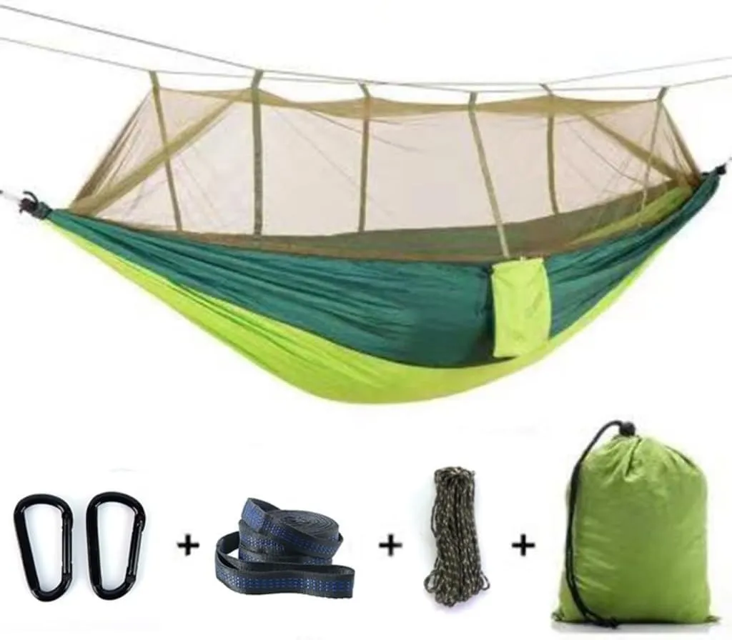 Hammock Double Outdoor Supplies Parachute Hammock with Mosquito Net Anti-Mosquito Nylon Single and Double Camping Hammock Hammock Outdoor(Blue)