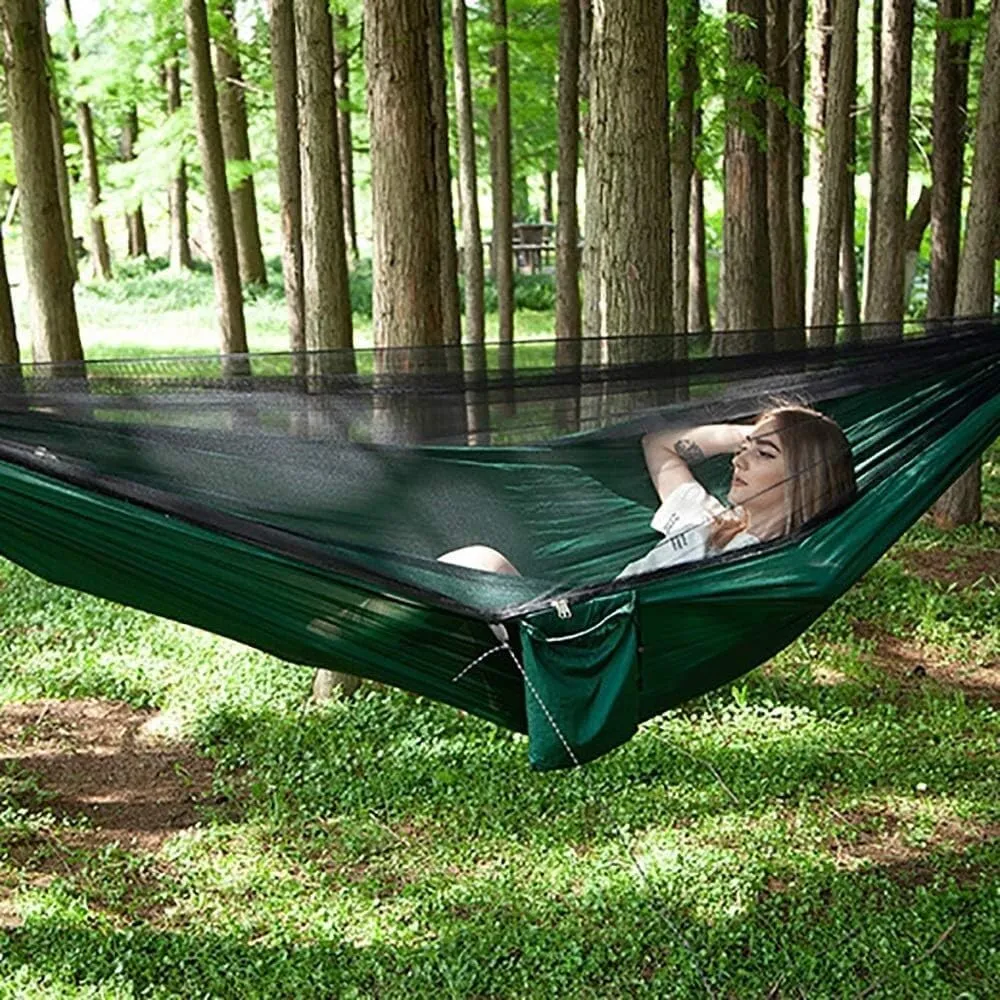 Hammock Mosquito Net Anti-Mosquito Hammock Outdoor Double Parachute Mosquito Net Camping Hiking Trip(ArmyGreen)