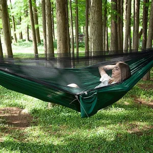 Hammock Mosquito Net Anti-Mosquito Hammock Outdoor Double Parachute Mosquito Net Camping Hiking Trip(ArmyGreen)