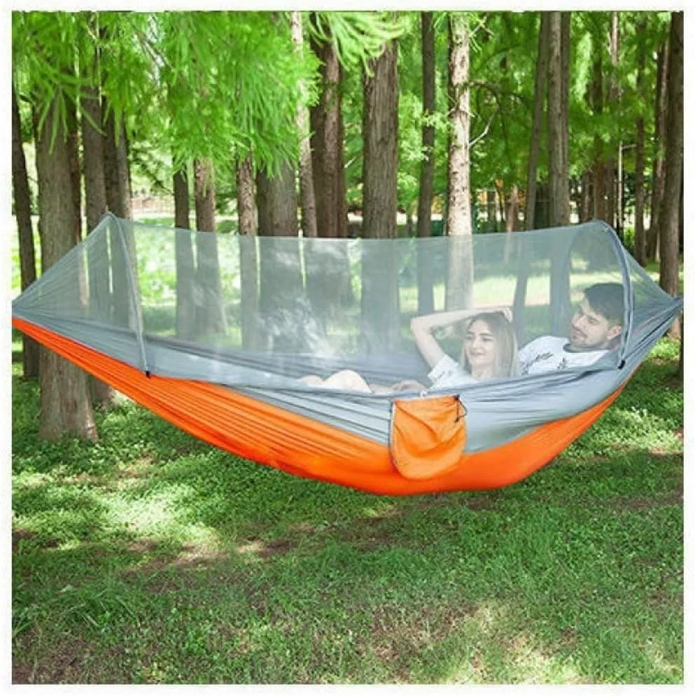 Hammock Mosquito Net Hammock Automatic Anti-Rollover Parachute Boni Silk Spinning Outdoor Strap Swing Chair Summer Hammocks for Outside(Orange)