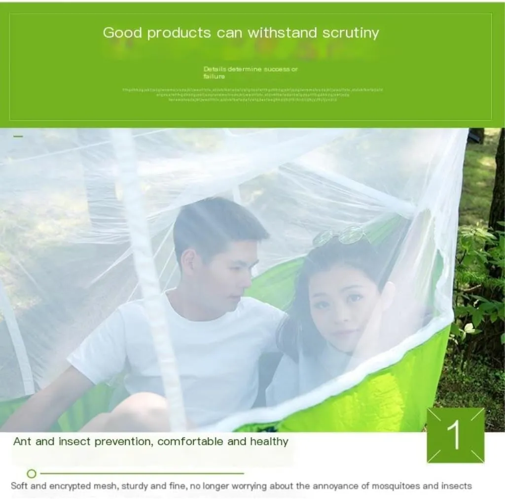 Hammock Mosquito Net Hammock Double Outdoor Anti-Mosquito Parachute Cloth Swing Outdoor Sleeping Hanging Tree Camping Hammocks for Outside(Green)