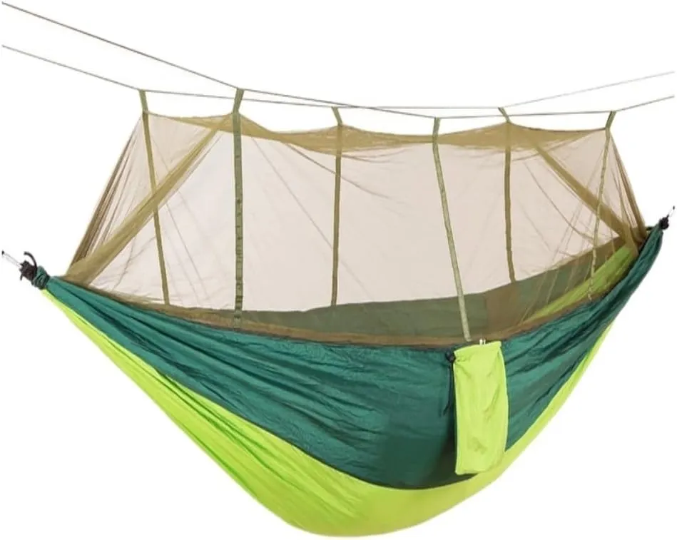 Hammock Mosquito Net Hammock Double Outdoor Anti-Mosquito Parachute Cloth Swing Outdoor Sleeping Hanging Tree Camping Hammocks for Outside(Green)