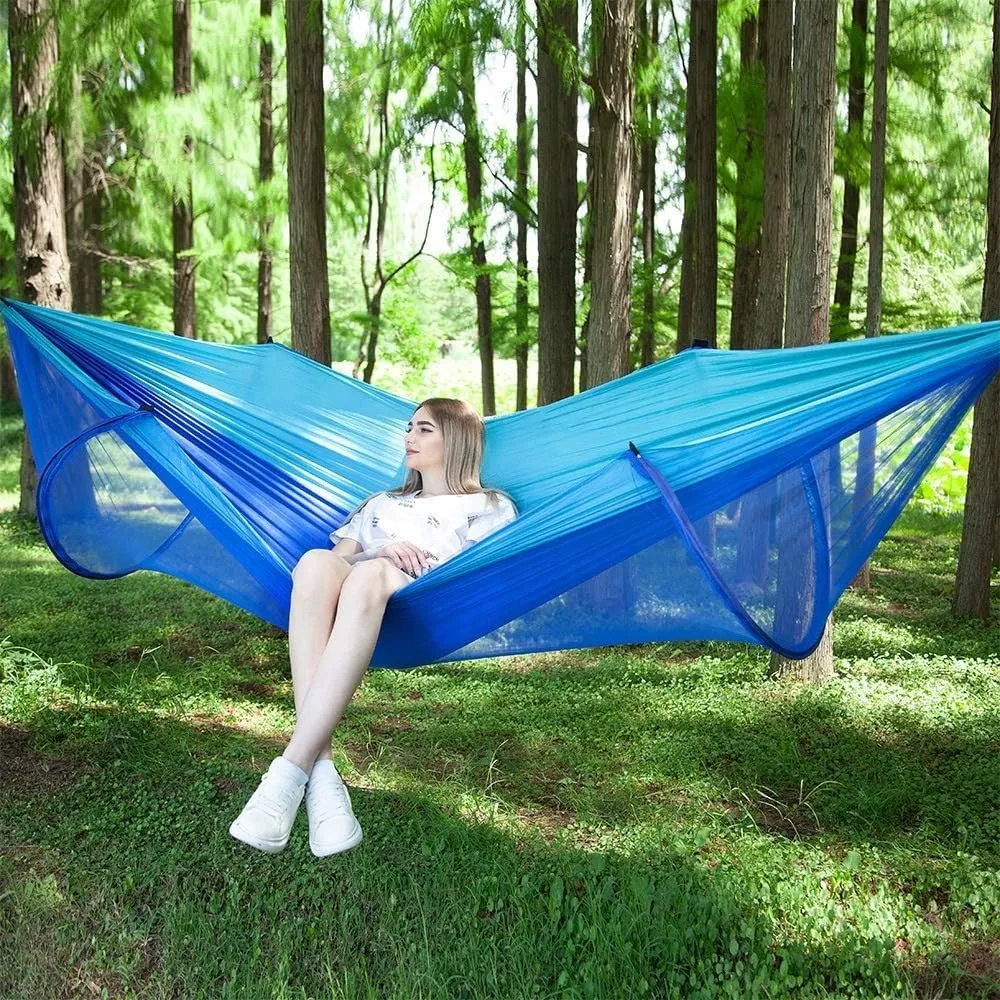 Hammock Mosquito Net Outdoor Camping Mosquito Net Hammock Camping Hiking Travel Light Nylon Portable Hammock(Blue)