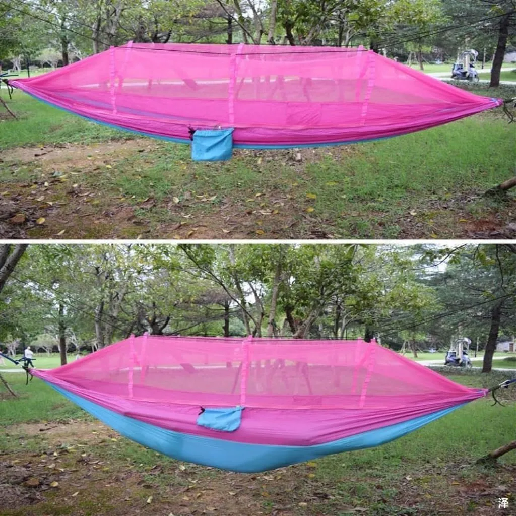 Hammock Outdoor Camping Mosquito Net Hammock Nylon Parachute Cloth Hammock with Mosquito Net Outdoor Swing Hammock Hammocks for Outside(A)