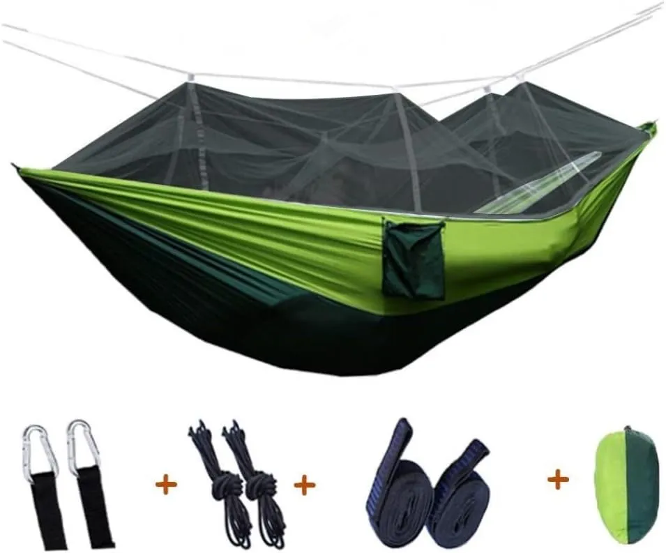 Hammock Outdoor Camping Mosquito Net Hammock Nylon Parachute Cloth Hammock with Mosquito Net Outdoor Swing Hammock Hammocks for Outside(B)