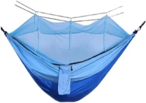 Hammock Outdoor Camping Mosquito Net Hammock Nylon Parachute Cloth Hammock with Mosquito Net Outdoor Swing Hammock Hammocks for Outside(B)