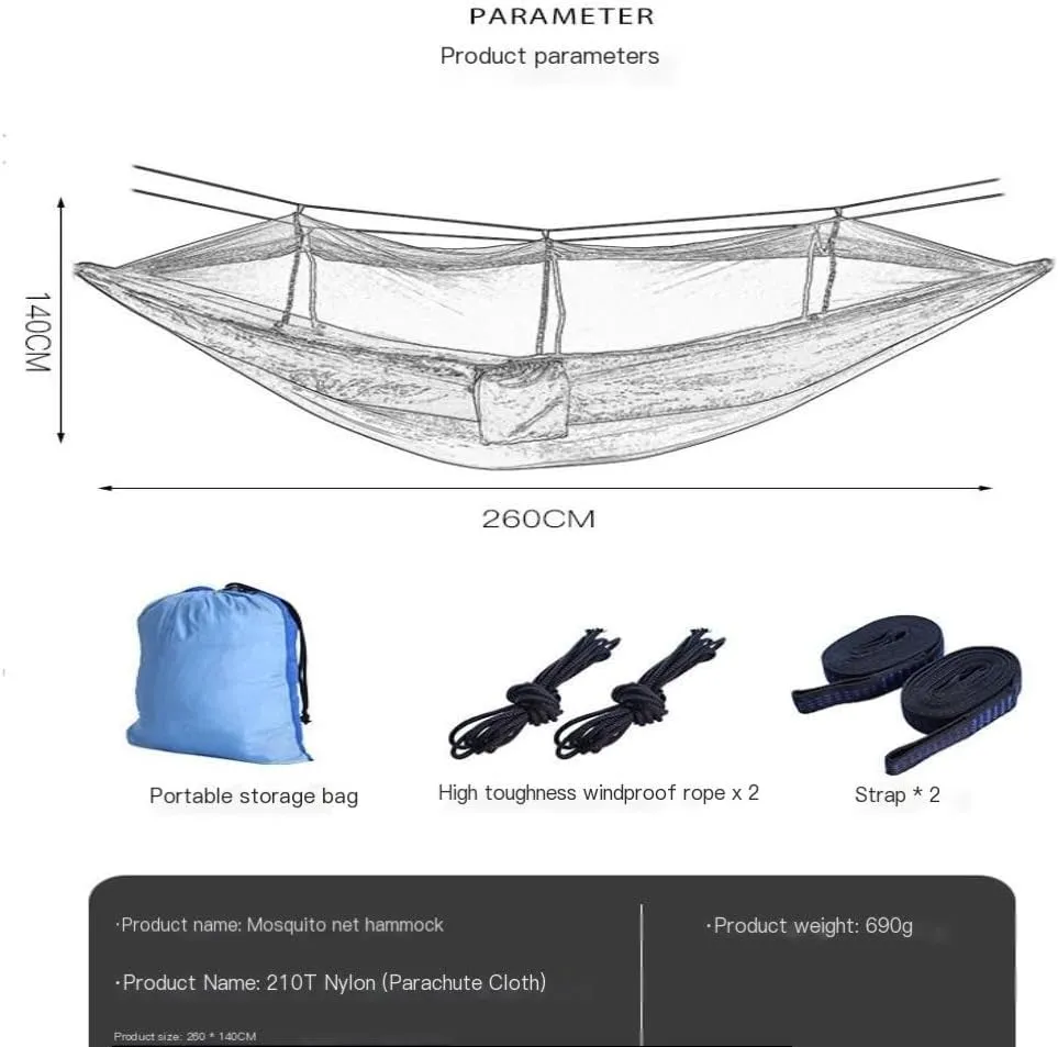 Hammock Outdoor Camping Mosquito Net Hammock Nylon Parachute Cloth Hammock with Mosquito Net Outdoor Swing Hammock Hammocks for Outside(B)