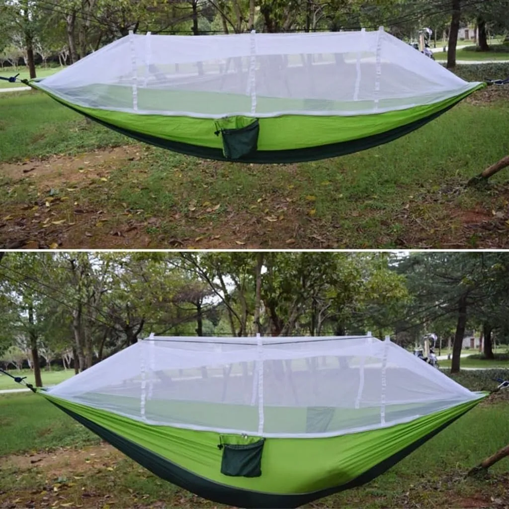 Hammock Outdoor Camping Mosquito Net Hammock Nylon Parachute Cloth Hammock with Mosquito Net Outdoor Swing Hammock Hammocks for Outside(B)