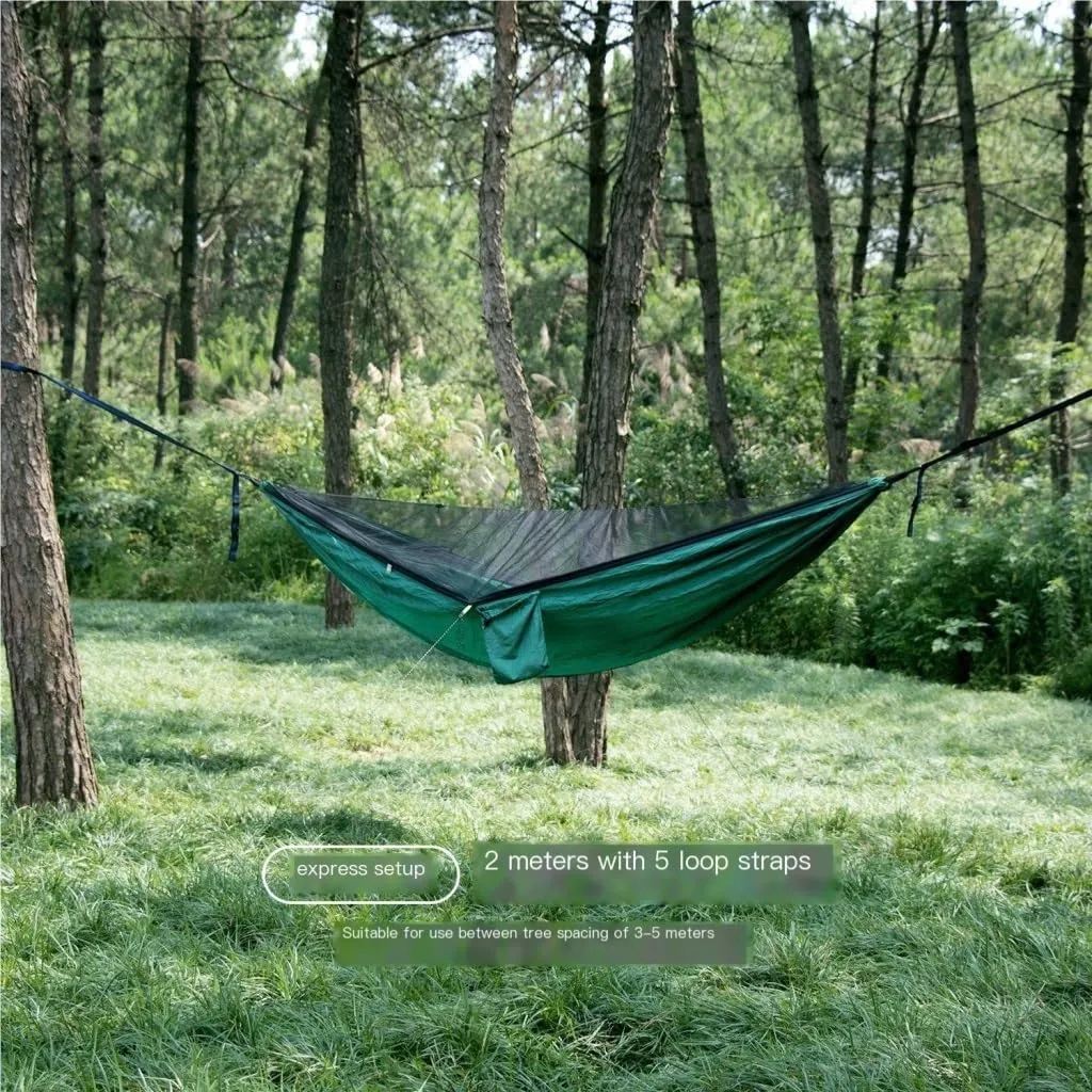 Hammock Outdoor Hammock Parachute Cloth Outdoor Anti-Rollover Camping Swing with Mosquito Net Net Bed Outdoor Adult Hammocks for Outside(Green)