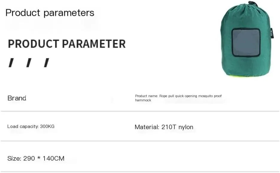 Hammock Outdoor Hammock Parachute Cloth Outdoor Anti-Rollover Camping Swing with Mosquito Net Net Bed Outdoor Adult Hammocks for Outside(Green)
