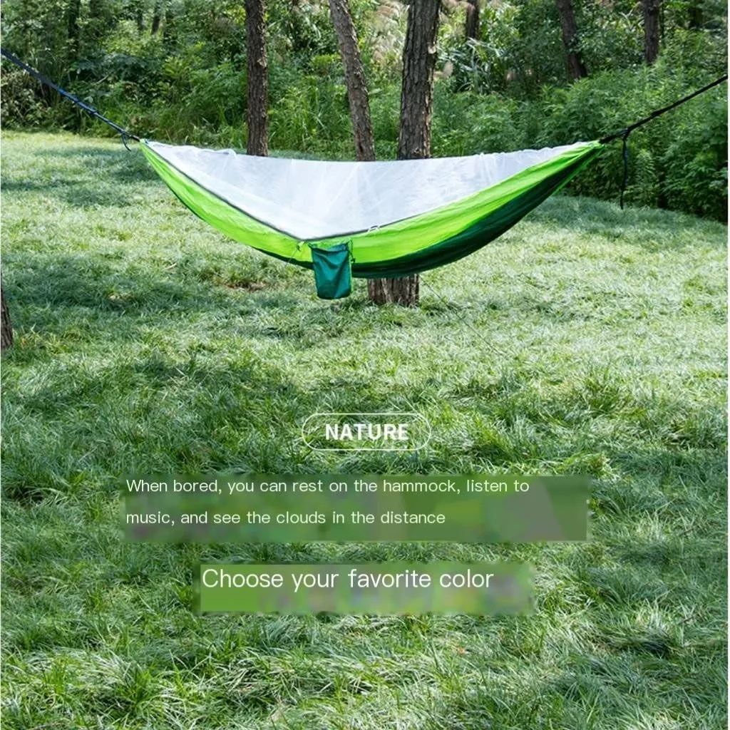 Hammock Outdoor Hammock Parachute Cloth Outdoor Anti-Rollover Camping Swing with Mosquito Net Net Bed Outdoor Adult Hammocks for Outside(Green)