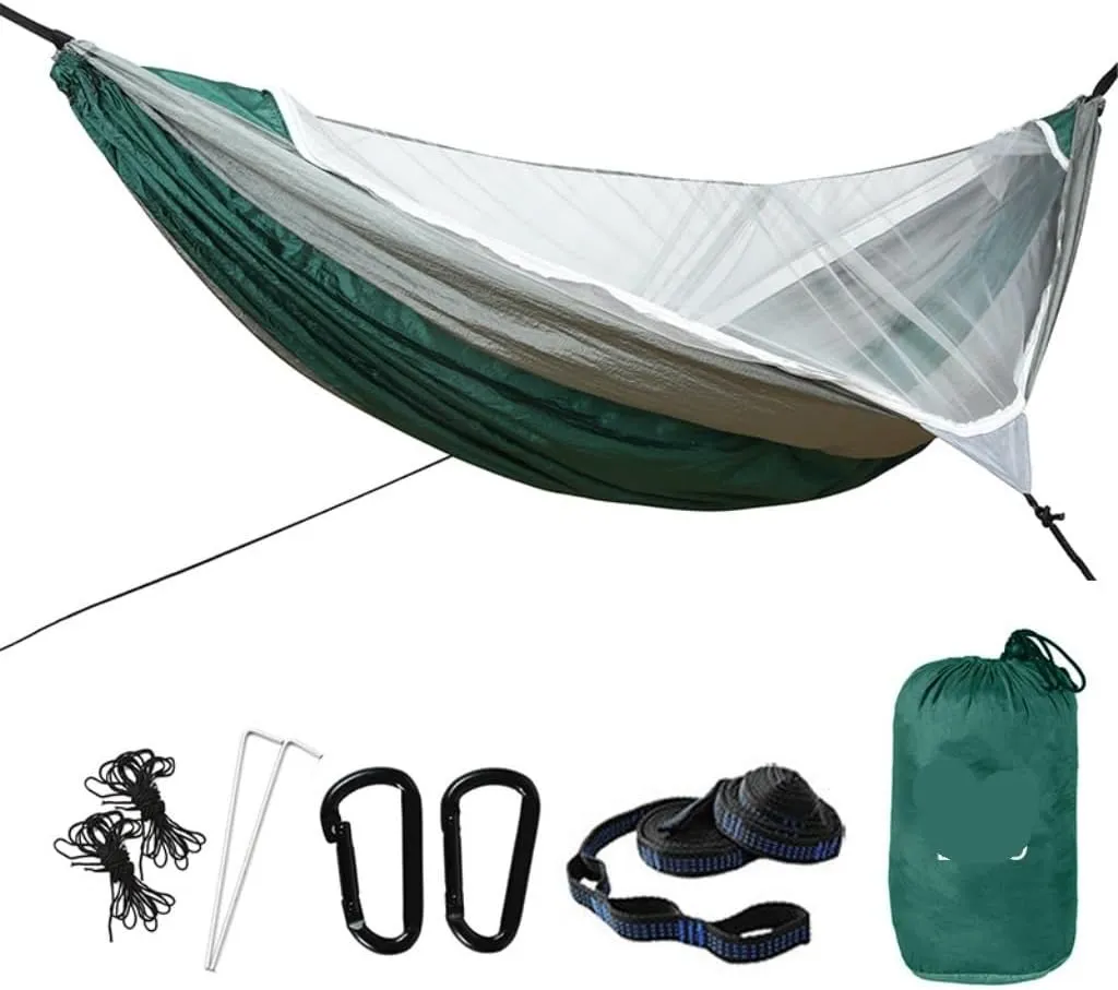 Hammock Outdoor Mosquito Net Automatic Quick-Open Anti-Mosquito Hammock Outdoor Single Double Parachute Hammock Hammocks for Outside(Gray)
