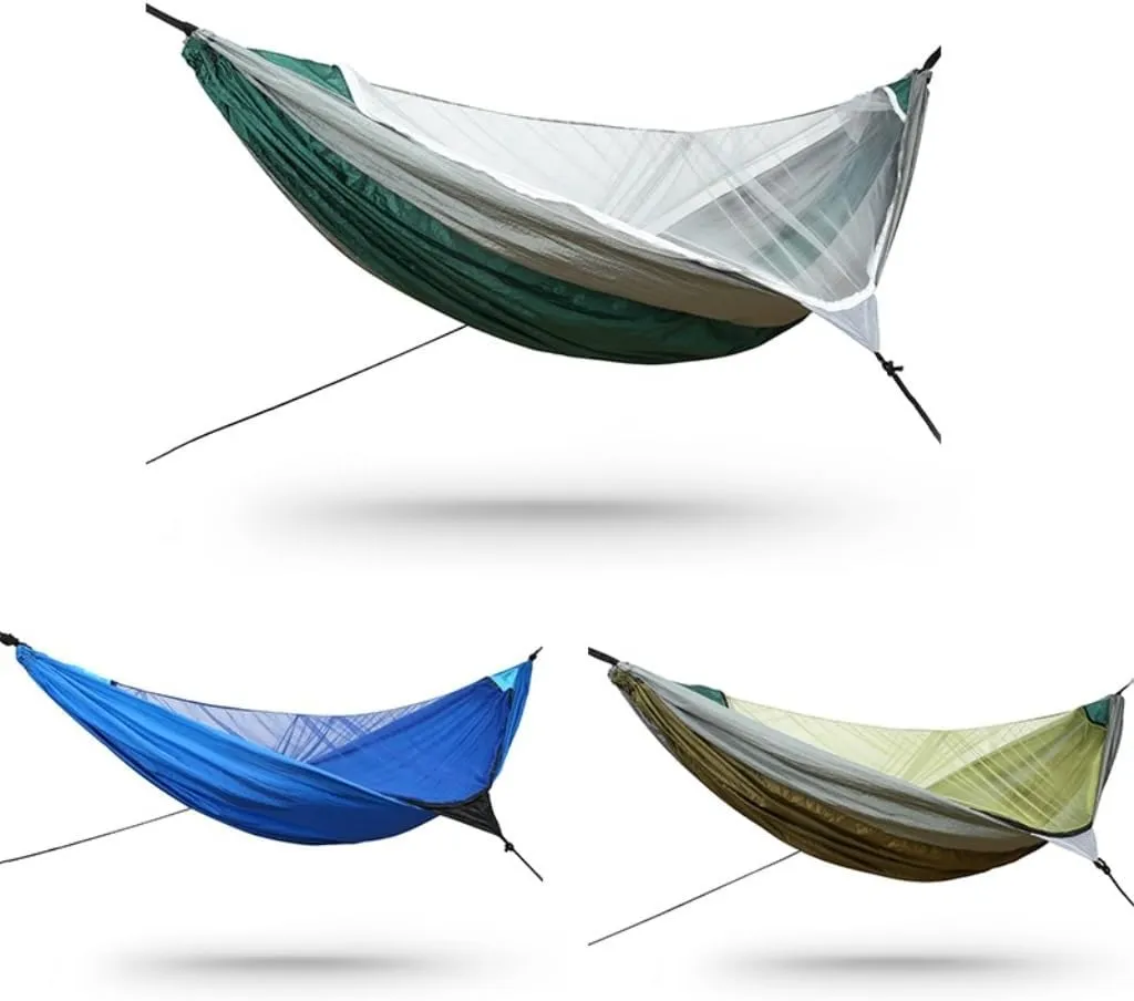 Hammock Outdoor Mosquito Net Automatic Quick-Open Anti-Mosquito Hammock Outdoor Single Double Parachute Hammock Hammocks for Outside(Gray)