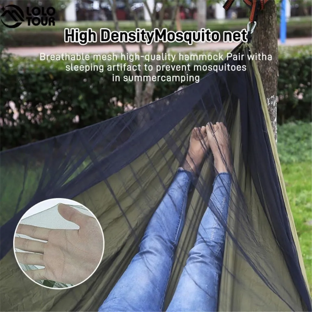 Hammock Quick-Release Hammock with Mosquito Net Hanging Sheet Double Parachute Cloth Anti-Rollover Camping Hammock Hammocks for Outside(C)