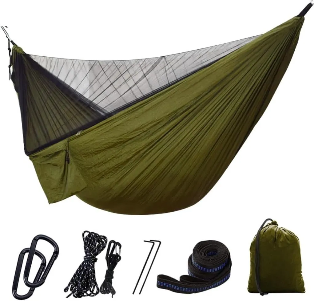 Hammock Quick-Release Hammock with Mosquito Net Hanging Sheet Double Parachute Cloth Anti-Rollover Camping Hammock Hammocks for Outside(C)
