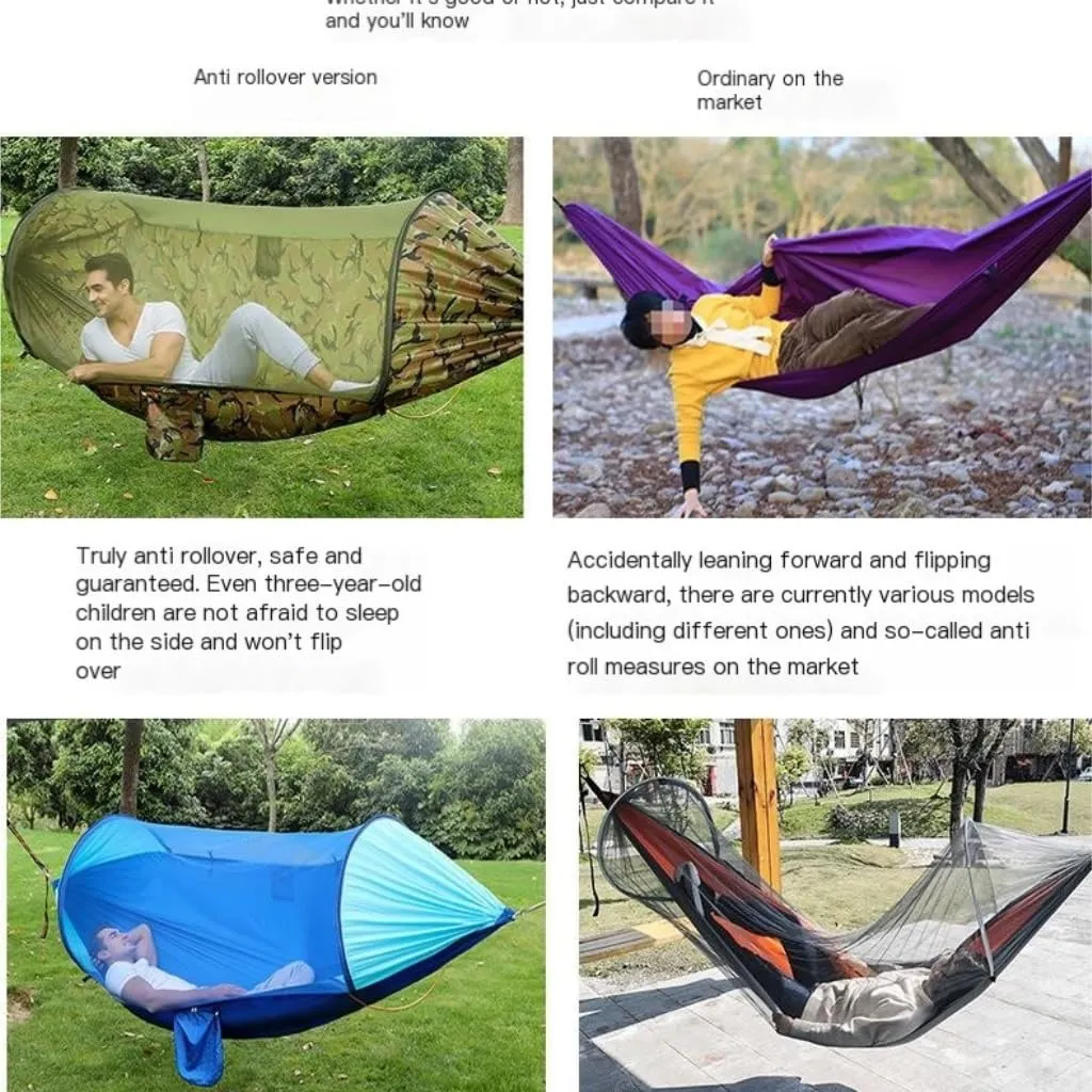 Hammocks Anti-Rollover Hammock Quick-Open Mosquito Net Outdoor Home Hammock Camping Outdoor Double Mosquito Proof Tent Camping Hammocks(Yellow)