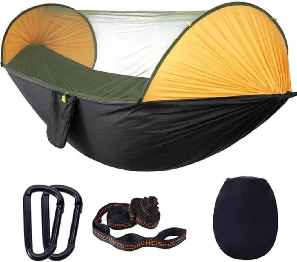 Hammocks Anti-Rollover Hammock Quick-Open Mosquito Net Outdoor Home Hammock Camping Outdoor Double Mosquito Proof Tent Camping Hammocks(Yellow)